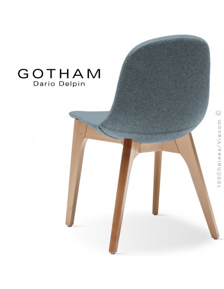 Chaise GOTHAM-WS, piétement bois hêtre naturel, assise garnie tissu 7001bleu