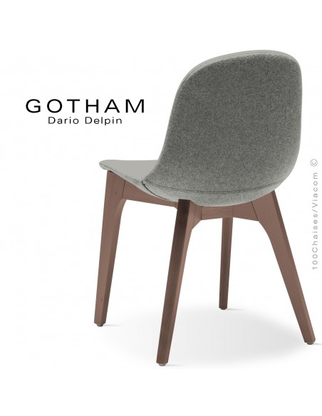 Chaise GOTHAM-WS, piétement bois noyer, assise garnie tissu 600gris