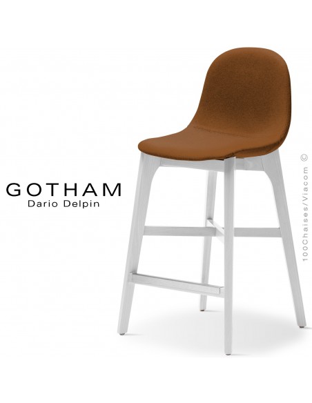 Tabouret de cuisine GOTHAM-WS-SG-65, piétement bois blanc, assise garnie tissu 308orange