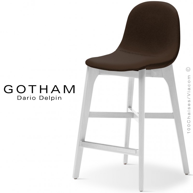 Tabouret de cuisine GOTHAM-WS-SG-65, piétement bois blanc, assise garnie tissu 404marron