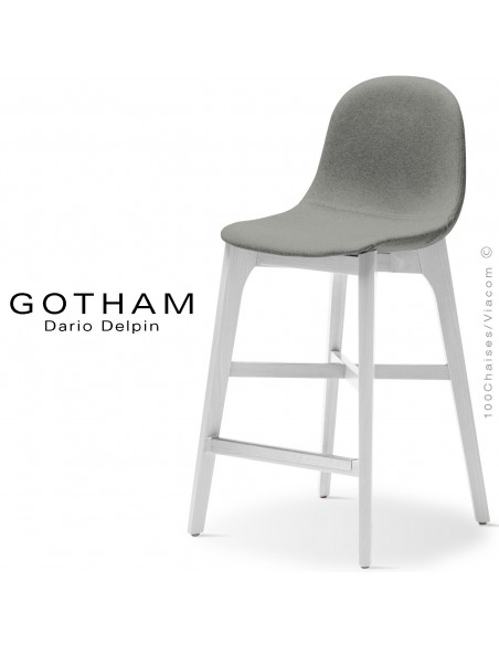 Tabouret de cuisine GOTHAM-WS-SG-65, piétement bois blanc, assise garnie tissu 600gris