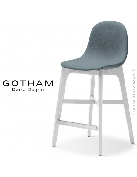 Tabouret de cuisine GOTHAM-WS-SG-65, piétement bois blanc, assise garnie tissu 7001bleu