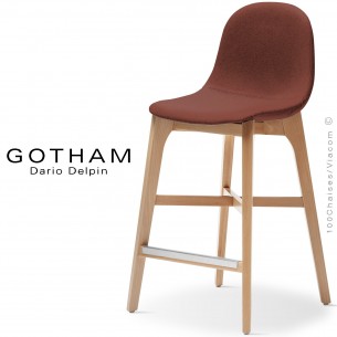 Tabouret de cuisine GOTHAM-WS-SG-65, piétement bois hêtre, assise garnie tissu 302rouge