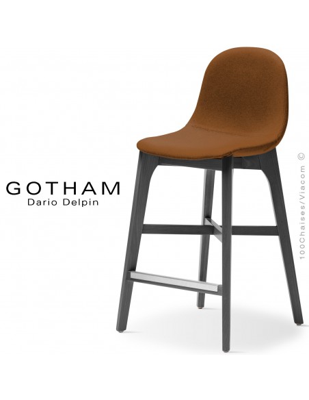 Tabouret de cuisine GOTHAM-WS-SG-65, piétement bois noir, assise garnie tissu 308orange