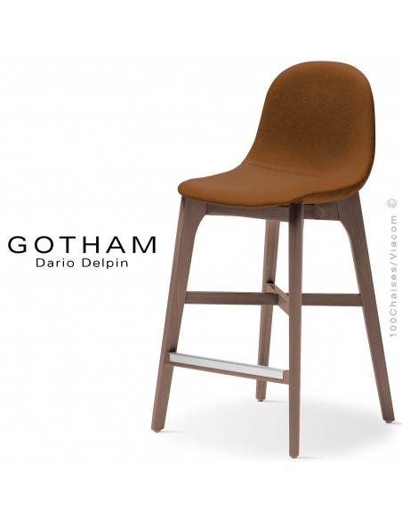 Tabouret de cuisine GOTHAM-WS-SG-65, piétement bois noyer, assise garnie tissu 308orange