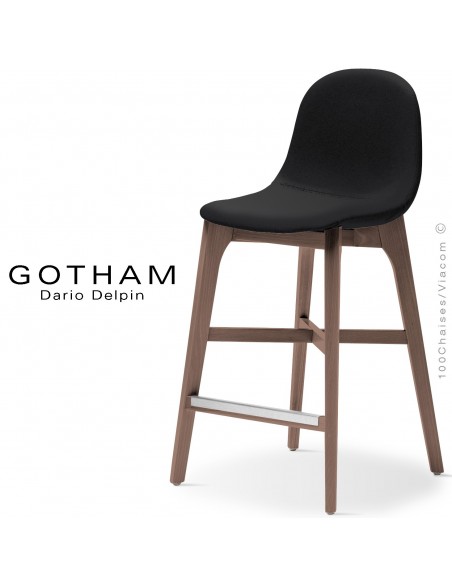 Tabouret de cuisine GOTHAM-WS-SG-65, piétement bois noyer, assise garnie tissu 702noir