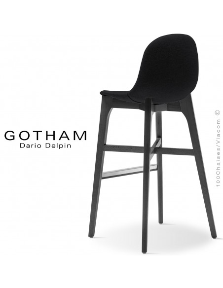 Tabouret de bar GOTHAM-WS-SG-80, piétement bois noir, assise garnie tissu 702noir