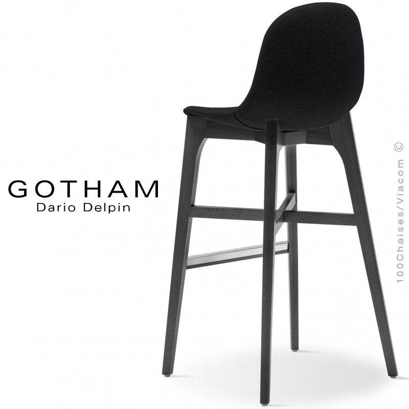 Tabouret de bar GOTHAM-WS-SG-80, piétement bois noir, assise garnie tissu 702noir