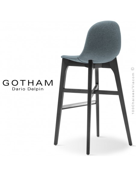 Tabouret de bar GOTHAM-WS-SG-80, piétement bois noir, assise garnie tissu 7001bleu