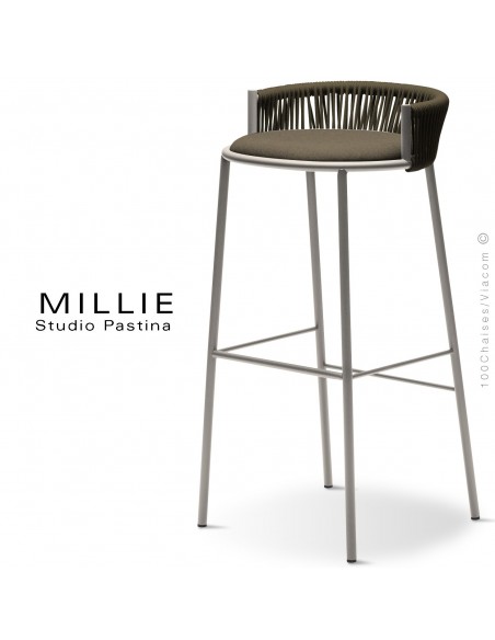 Tabouret de bar MILLIE-SG-80, piétement sand, assise 419marron, dossier marron.