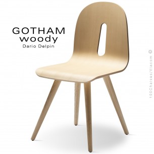 Chaise design GOTHAM WOODY-S, piétement et assise bois frêne.