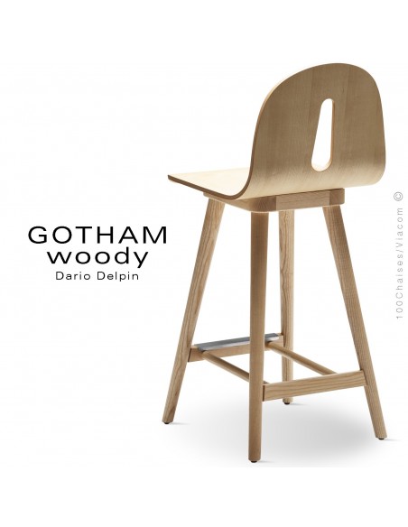 Tabouret de cuisine GOTHAM WOODY-SG-65, piétement et assise bois de frêne.