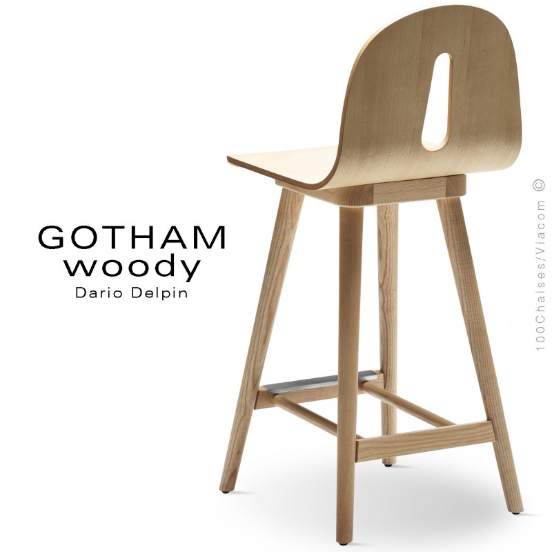 Tabouret de cuisine GOTHAM WOODY-SG-65, piétement et assise bois de frêne.