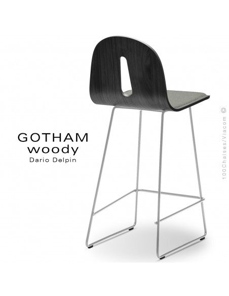 Tabouret de cuisine GOTHAM WOODY-SL-SG-65-I, piétement blanc, assise noir, tissu 600gris.