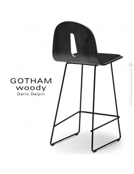 Tabouret de cuisine GOTHAM WOODY-SL-SG-65-I, piétement noir, assise noir, tissu 702noir.