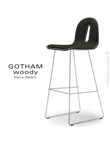 Tabouret de bar GOTHAM WOODY-SL-SG-80-I, piétement blanc, assise noir, tissu 203anthracite.