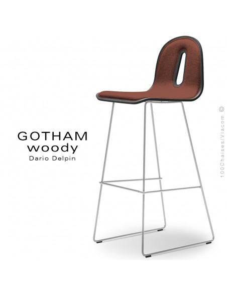 Tabouret de bar GOTHAM WOODY-SL-SG-80-I, piétement blanc, assise noir, tissu 302rouge.