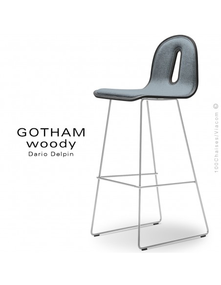 Tabouret de bar GOTHAM WOODY-SL-SG-80-I, piétement blanc, assise noir, tissu 7001ble.