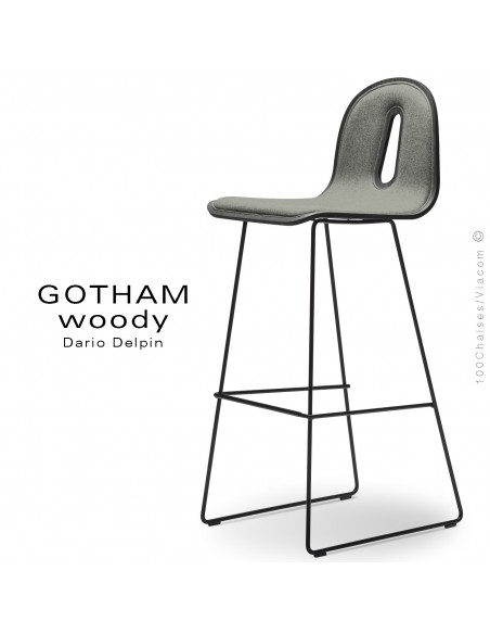 Tabouret de bar GOTHAM WOODY-SL-SG-80-I, piétement noir, assise noir, tissu 600gris.