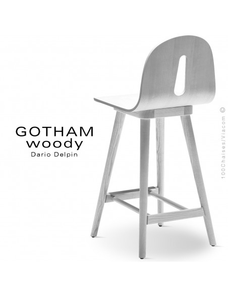 Tabouret de cuisine GOTHAM WOODY-SG-65, piétement et assise bois blanc.