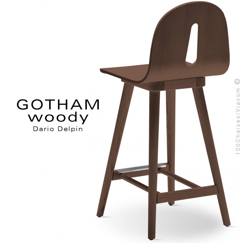 Tabouret de cuisine GOTHAM WOODY-SG-65, piétement et assise bois noyer..