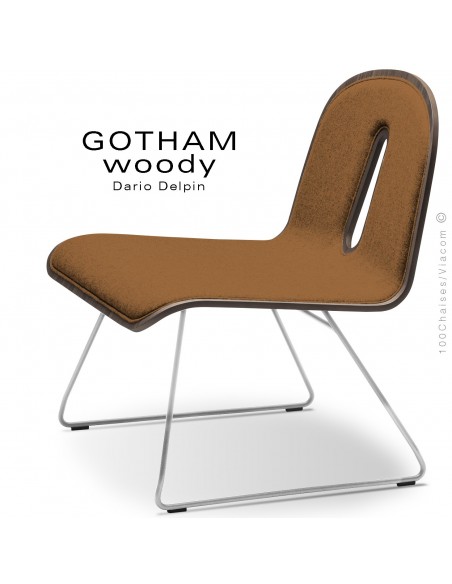 Chaise GOTHAM WOODY lounge, piétement blanc, assise et dossier noyer, tissu 308orange.