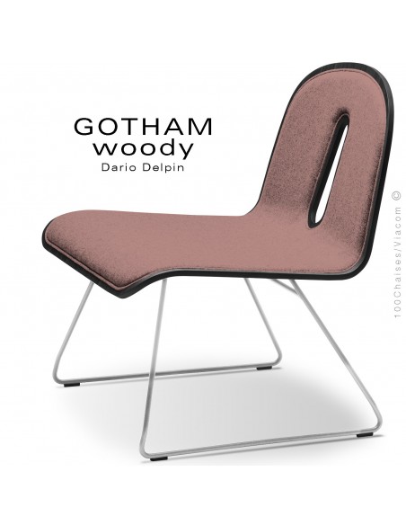 Chaise GOTHAM WOODY lounge, piétement blanc, assise et dossier noir, tissu 301rose.