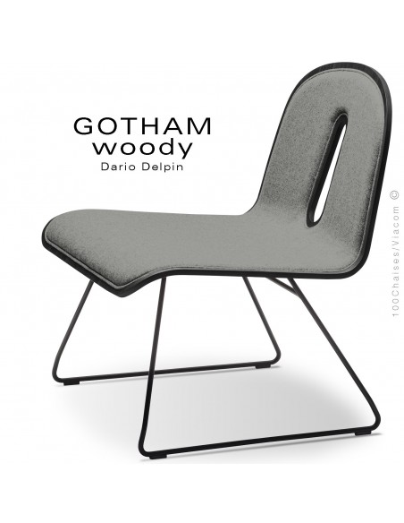 Chaise GOTHAM WOODY lounge, piétement noir, assise et dossier noir, tissu 600gris.