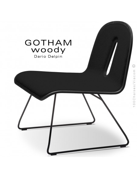 Chaise GOTHAM WOODY lounge, piétement noir, assise et dossier noir, tissu 702noir.