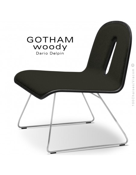 Chaise GOTHAM WOODY lounge, piétement blanc, assise et dossier noir, tissu 203anthracite.