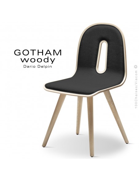 Chaise GOTHAM WOODY-SI, structure et assise frêne, tissu 203anthracite.