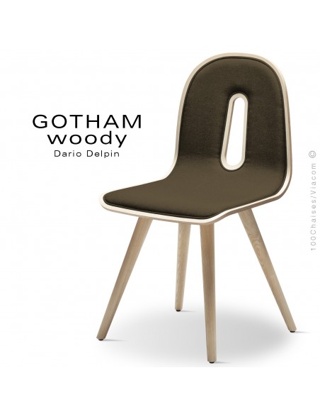 Chaise GOTHAM WOODY-SI, structure et assise frêne, tissu 404marron.