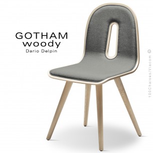 Chaise GOTHAM WOODY-SI, structure et assise frêne, tissu 600gris.