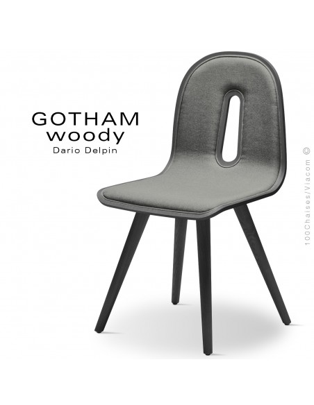 Chaise GOTHAM WOODY-SI, structure et assise noir, tissu 600gris.