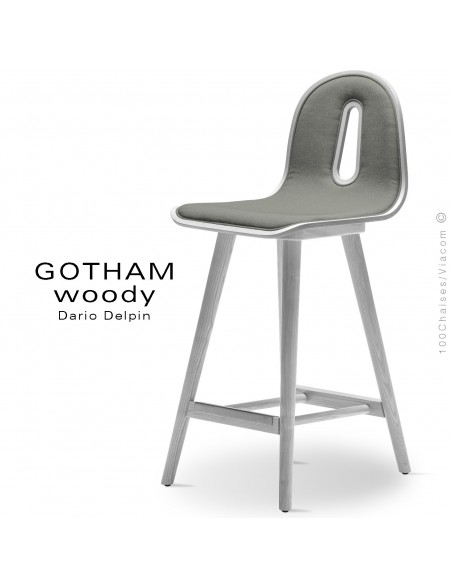 Tabouret de cuisine GOTHAM WOODY-SG-65-I, Structure blanc, tissu 600gris.