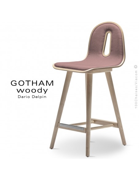 Tabouret de cuisine GOTHAM WOODY-SG-65-I, Structure frêne, tissu 301rose.