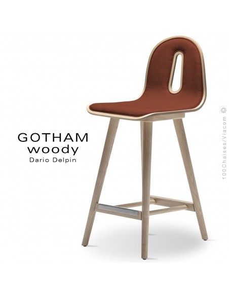 Tabouret de cuisine GOTHAM WOODY-SG-65-I, Structure frêne, tissu 302rouge.