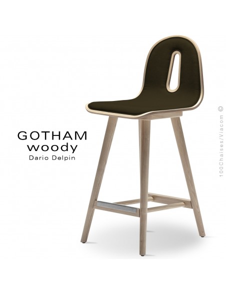 Tabouret de cuisine GOTHAM WOODY-SG-65-I, Structure frêne, tissu 404marron.