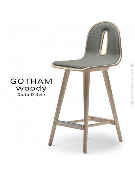 Tabouret de cuisine GOTHAM WOODY-SG-65-I, Structure frêne, tissu 600gris.