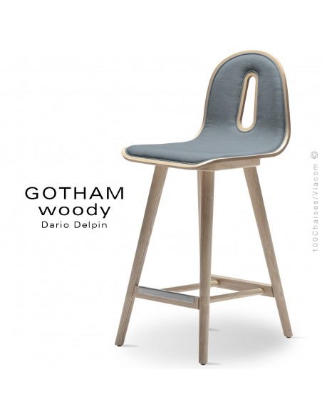 Tabouret de cuisine GOTHAM WOODY-SG-65-I, Structure frêne, tissu 7001bleu.