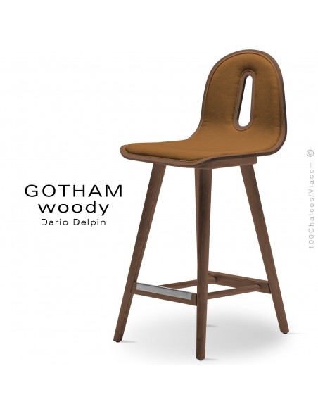 Tabouret de cuisine GOTHAM WOODY-SG-65-I, Structure noyer, tissu 308orange.