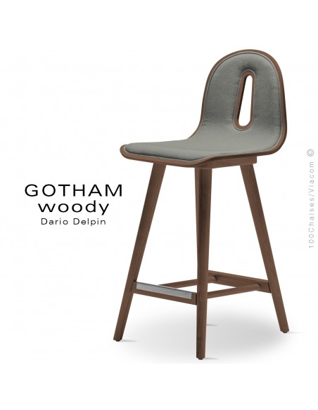 Tabouret de cuisine GOTHAM WOODY-SG-65-I, Structure noyer, tissu 600gris.