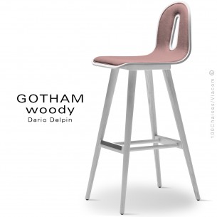 Tabouret de bar GOTHAM WOODY-SG-80-I, Structure blanc, tissu 301rose.