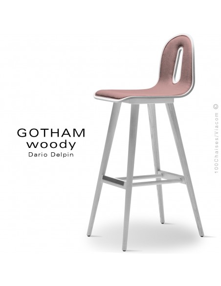 Tabouret de bar GOTHAM WOODY-SG-80-I, Structure blanc, tissu 301rose.