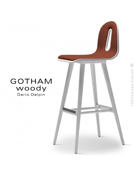 Tabouret de bar GOTHAM WOODY-SG-80-I, Structure blanc, tissu 302rouge.