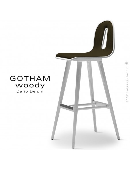 Tabouret de bar GOTHAM WOODY-SG-80-I, Structure blanc, tissu 404marron.