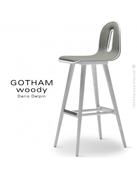 Tabouret de bar GOTHAM WOODY-SG-80-I, Structure blanc, tissu 600gris.