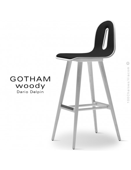 Tabouret de bar GOTHAM WOODY-SG-80-I, Structure blanc, tissu 702noir.