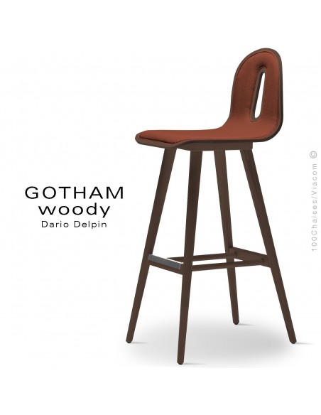 Tabouret de bar GOTHAM WOODY-SG-80-I, Structure noyer, tissu 302rouge.