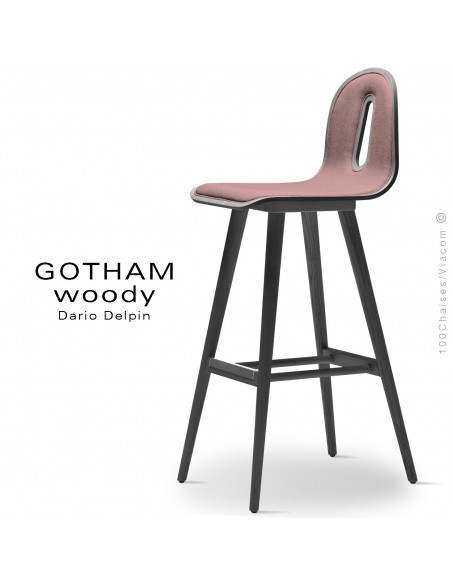 Tabouret de bar GOTHAM WOODY-SG-80-I, Structure noir, tissu 301rose.